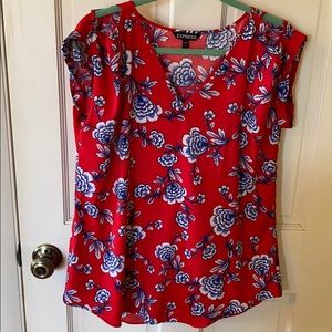 EXPRESS red floral top with eyelet shoulder